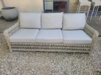 Gray Wicker Arbor Sofa w/ Striped Cushions by Janus et Cie