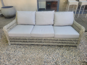 Gray Wicker Arbor Sofa w/ Striped Cushions by Janus et Cie