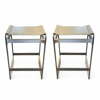 PAIR of Short Nickel Stools w/ Leather Seats by Michael Dawkins