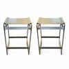 SET of 3 Short Nickel Stools w/ Leather Seats by Michael Dawkins
