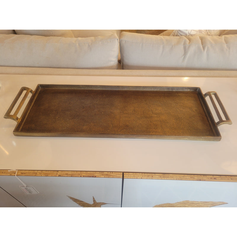 Gold Brass Rectangular Tray w/ 2 Handles - colletteconsignment.com