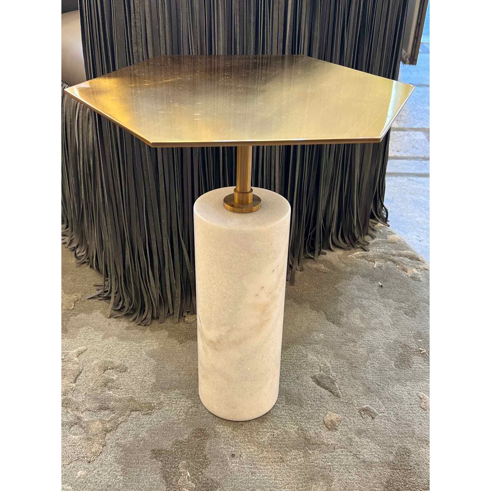 Hexagonal Brass Top Cocktail Table w/ Marble Base