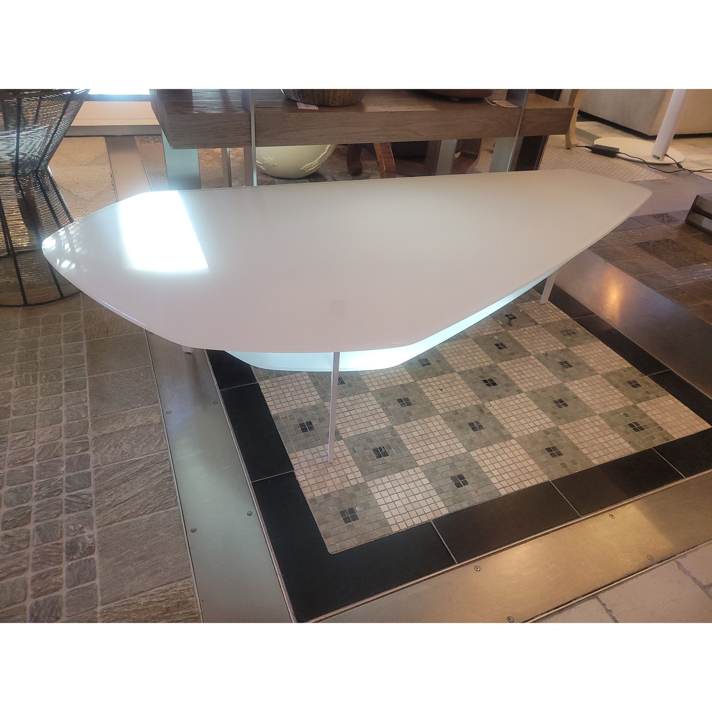 White Polished Glass & Metal Coffee Table w/ Shelf