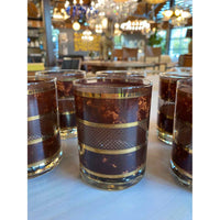 George Briard Set of 8+1 Double Old Fashioned Glasses 4"1/4 H Brown and Gold