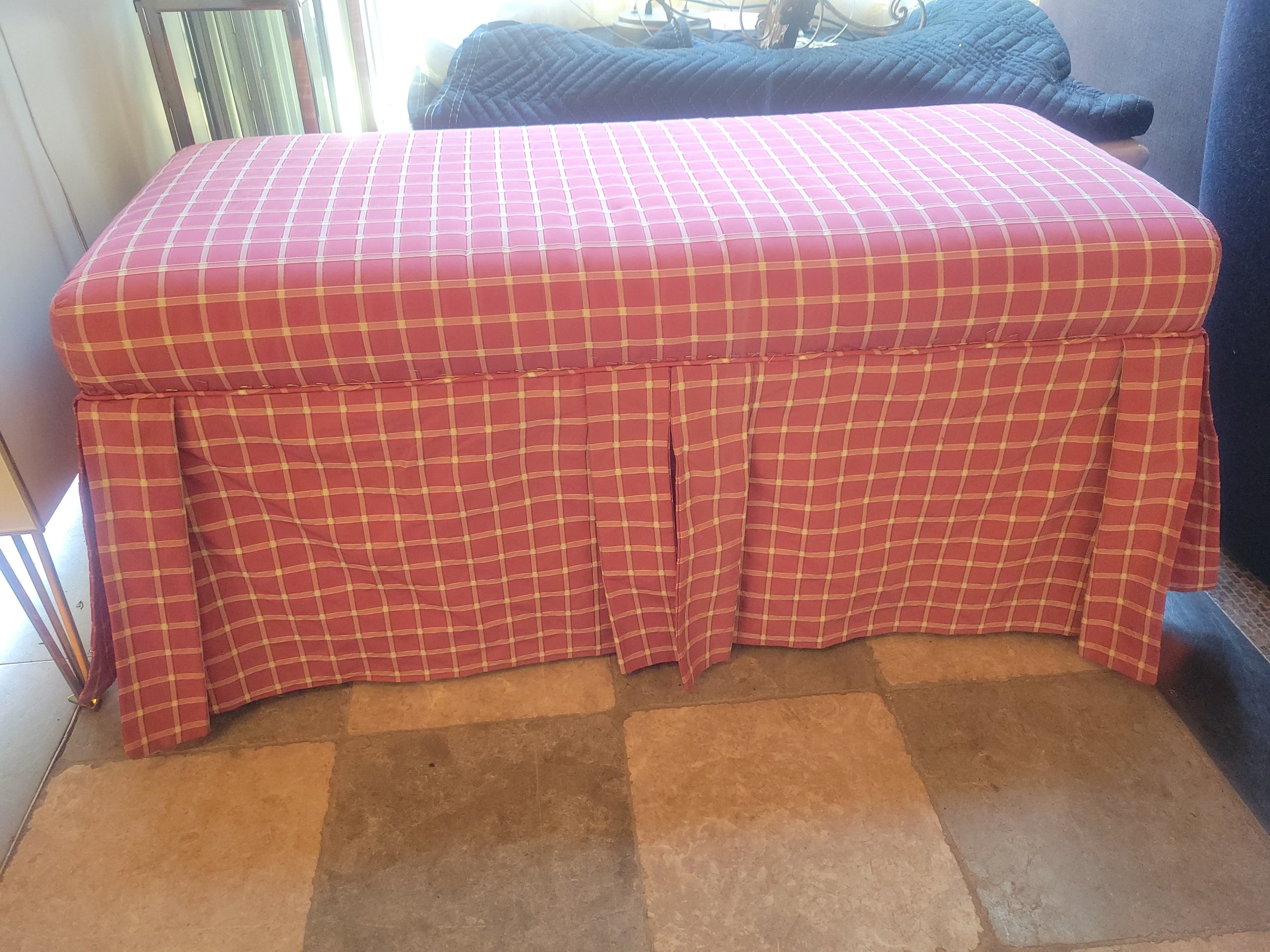 Custom Pink Gingham Silk Skirted Bench