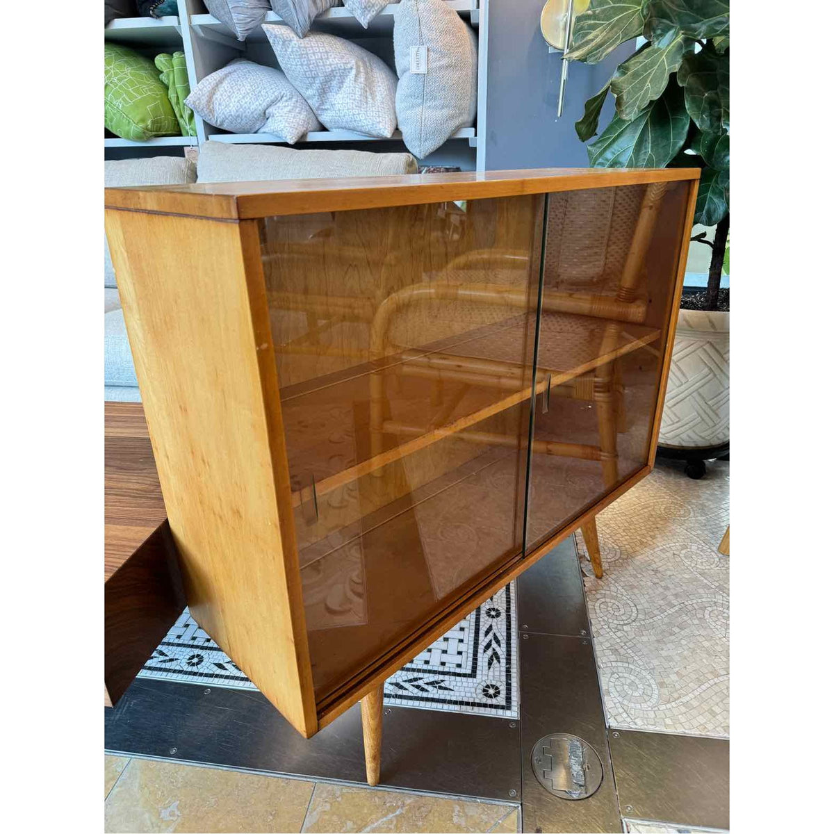 3-ft Mid-Century Maple Cabinet w/ Sliding Glass Doors by Paul McCobb