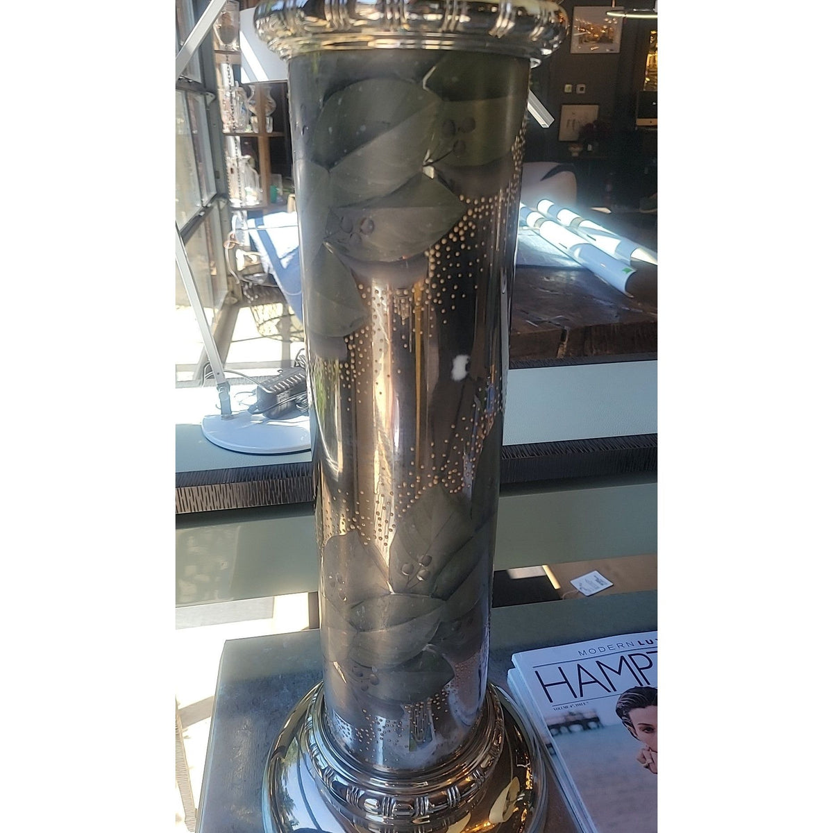 Pair of Mercury Glass Table Lamps 17"Diam x 38"H