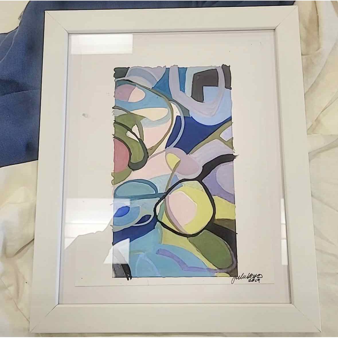 Abstract Painting by Julie Keyes in White Frame