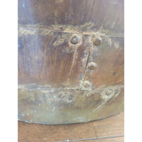 Vintage Metal Drum Coffee Table w/ Antiqued Mirror Glass Top - colletteconsignment.com