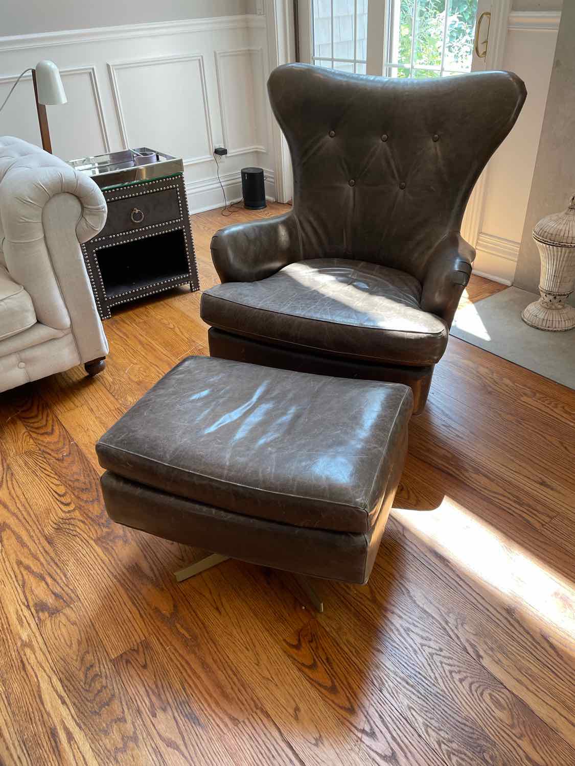 Gray Leather Arm Chair w/ Ottoman by MG+BW