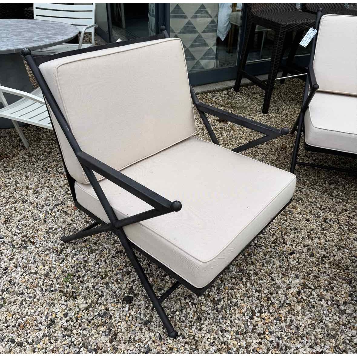 PAIR of 'Balta' Dark Gray Metal Lounge Chairs w/ Ivory Cushions by Made Goods