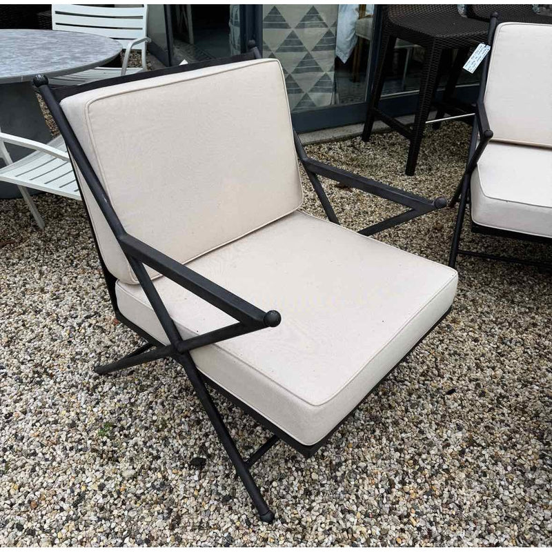 PAIR of 'Balta' Dark Gray Metal Lounge Chairs w/ Ivory Cushions by Made Goods