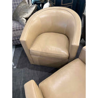 Pair of Taupe Smooth Leather Barrel Chairs