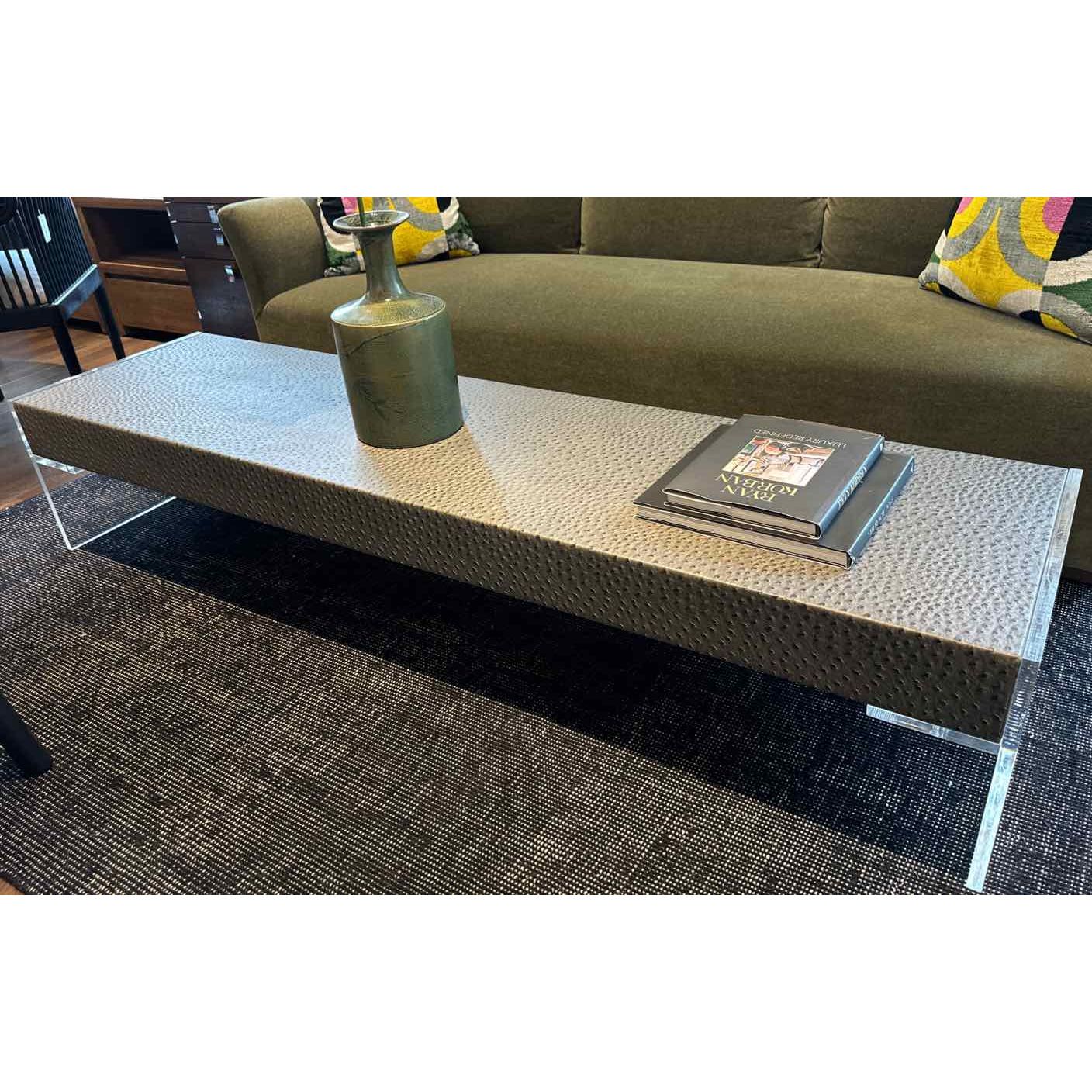 Parker Coffee Table by Square Feather w/ Vinyl Outback Quartz Top & Lucite Legs