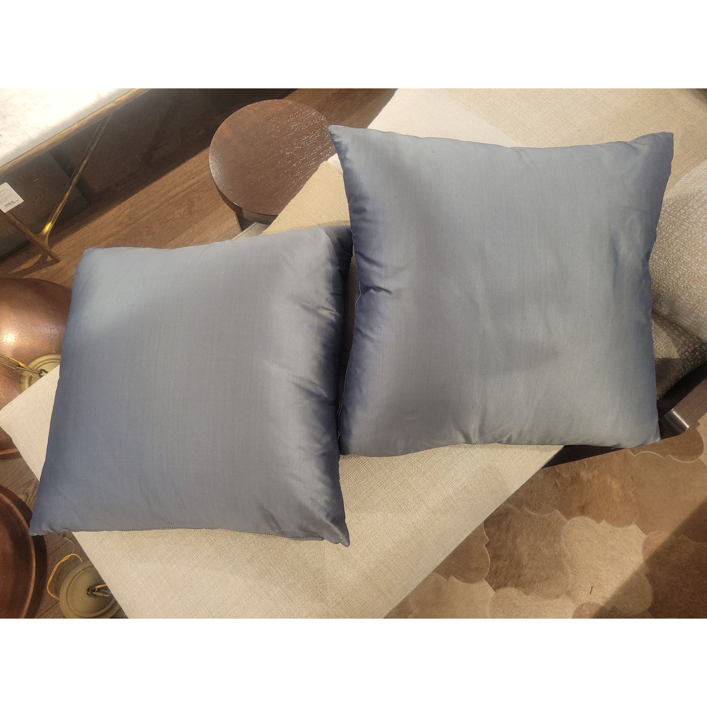 PAIR of Slate Gray Silk Square Pillows w/ Down Inserts - colletteconsignment.com