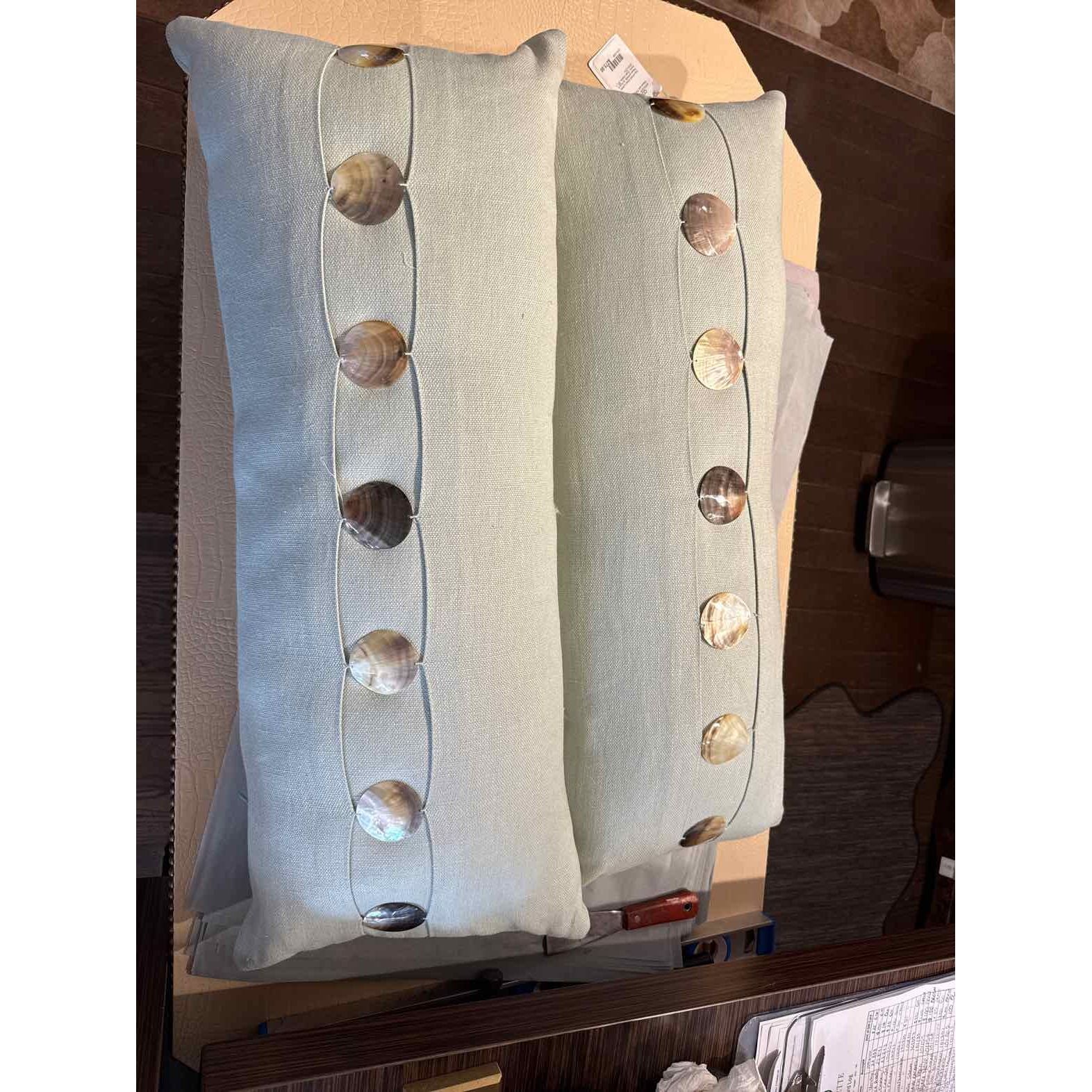 Mint Green Lumbar Pillow w/ Shells & Down Insert - colletteconsignment.com