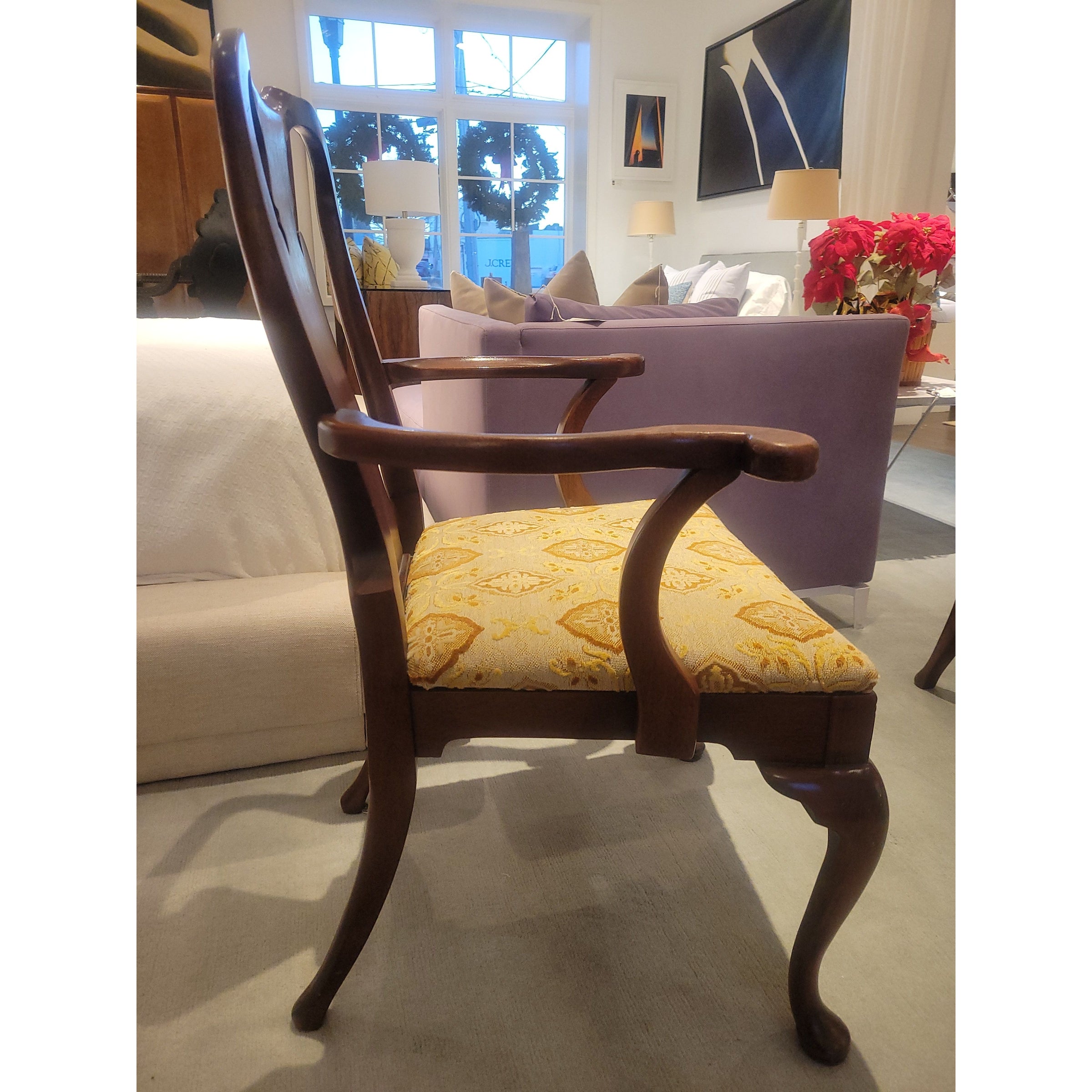 PAIR of Antique Mahogany Queen Anne Chairs w/ Upholstered Seats