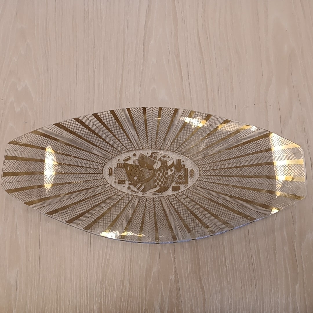 Georges Briard Gold Glass Flat Edge Oval Platter