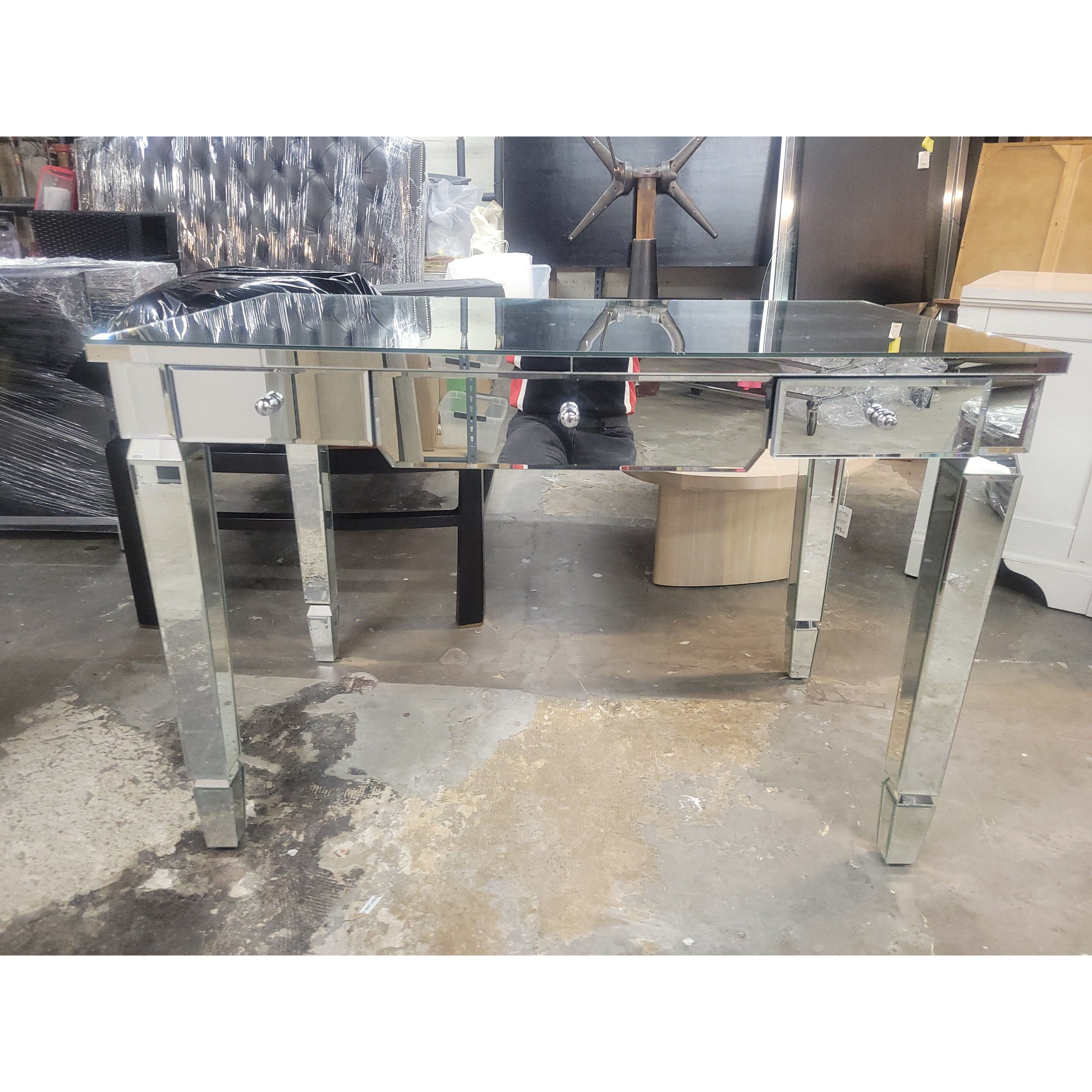 Mirrored Vanity w/ Tabletop Drawers & Folding Mirror (AS IS) - colletteconsignment.com