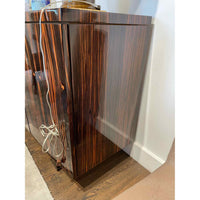 Custom Polished Macassar Ebony Bowed Front Buffet w/ Bronze Pulls - colletteconsignment.com