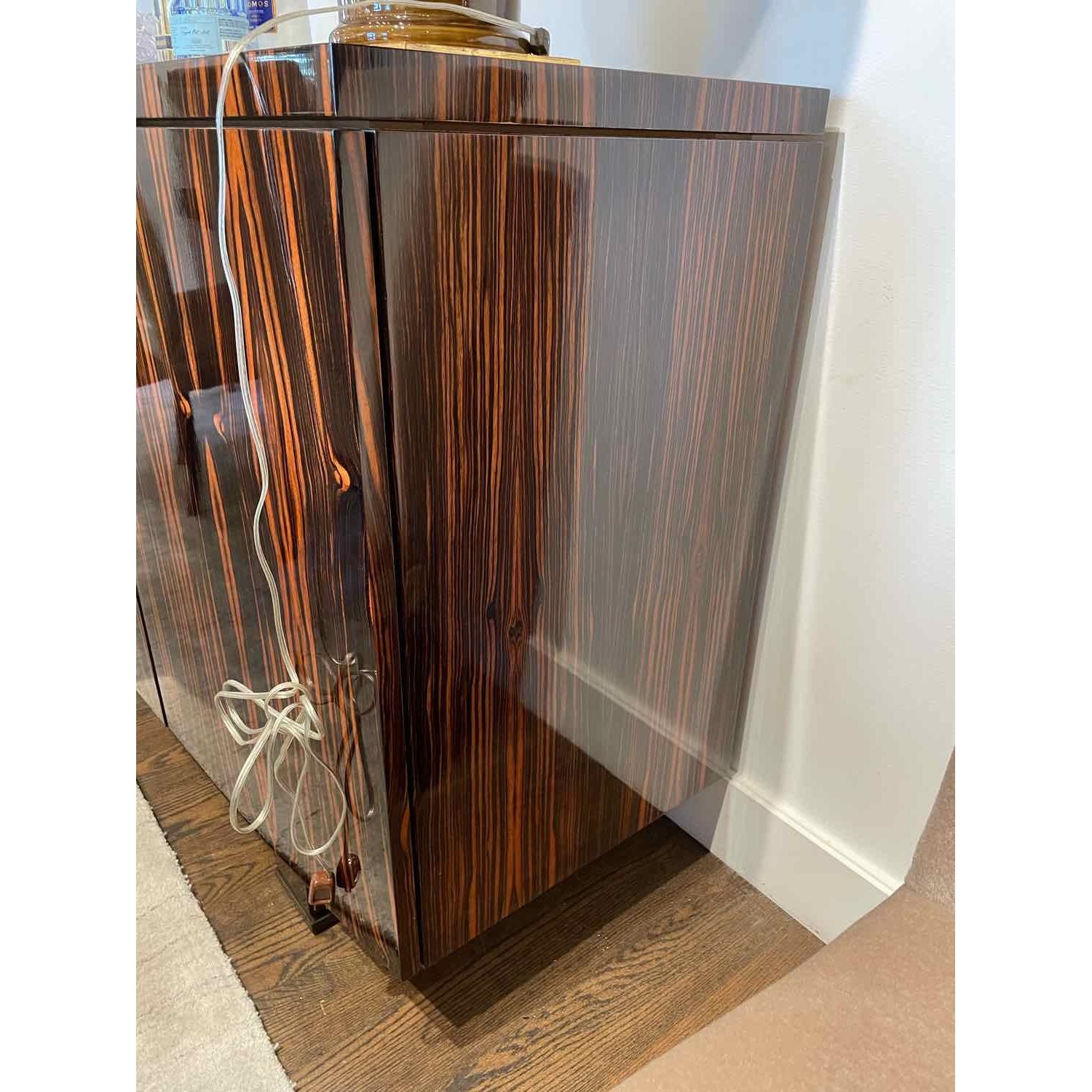 Custom Polished Macassar Ebony Bowed Front Buffet w/ Bronze Pulls - colletteconsignment.com