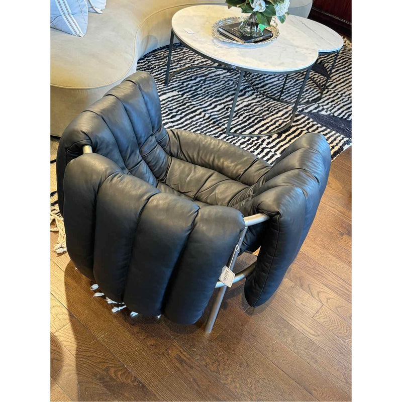 97VHNY2C-'Puffy' Lounge Chair, Black Leather / Stainless, Art. no. 20258 Design