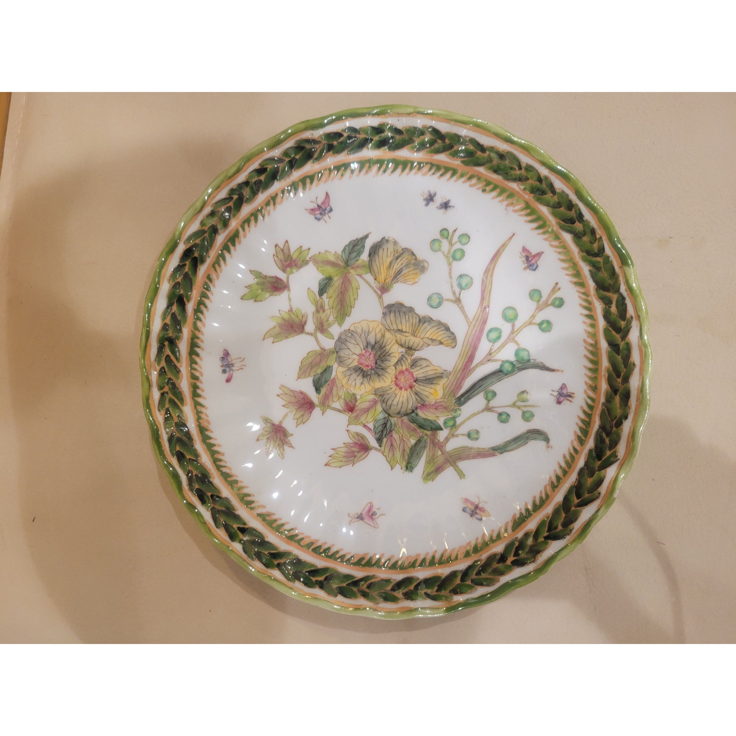 Vintage Floral Themed Painted Porcelain Plate by Two's Company