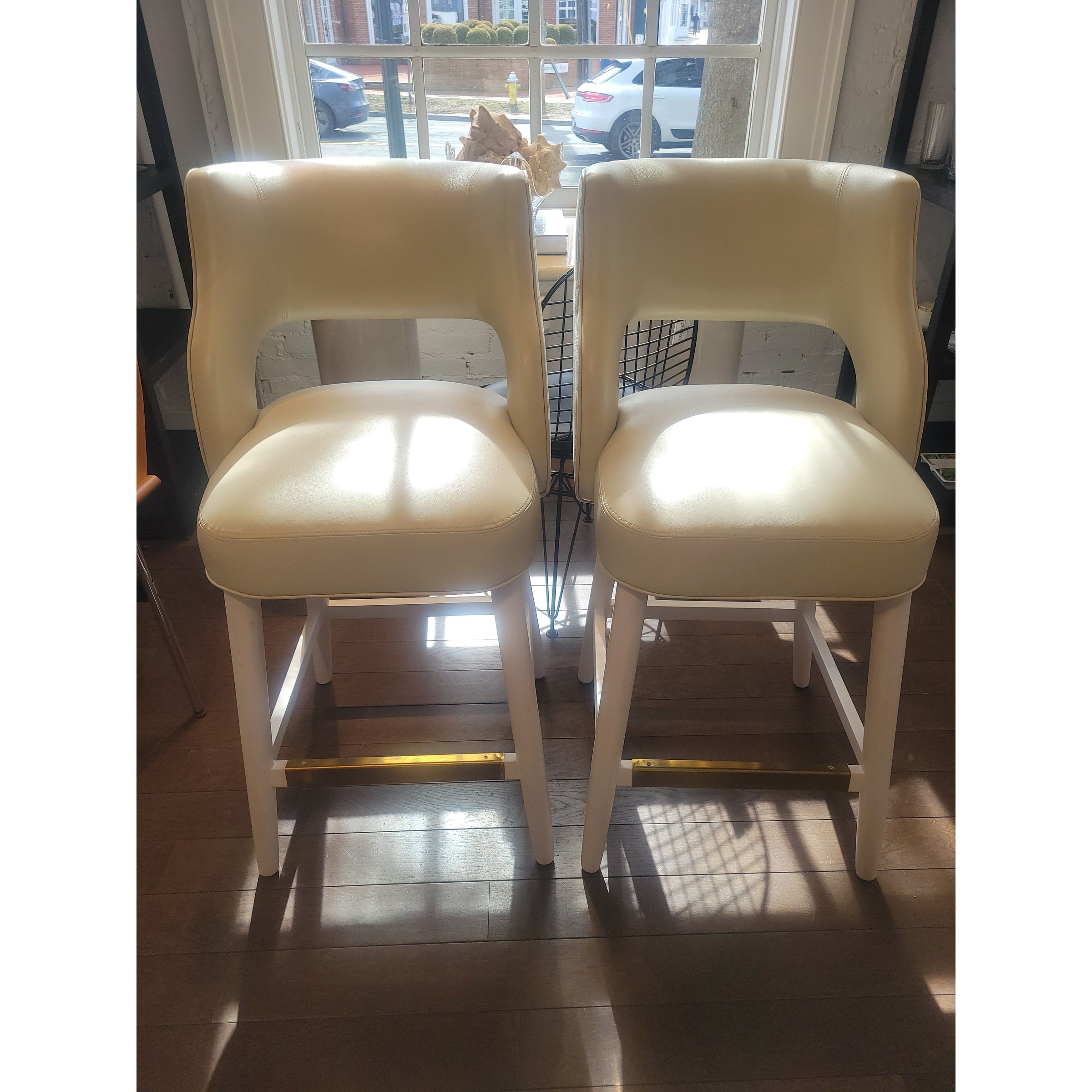 SET of 4 Custom 'Beccacino' Leather Counter Stools by Tailored Home - colletteconsignment.com