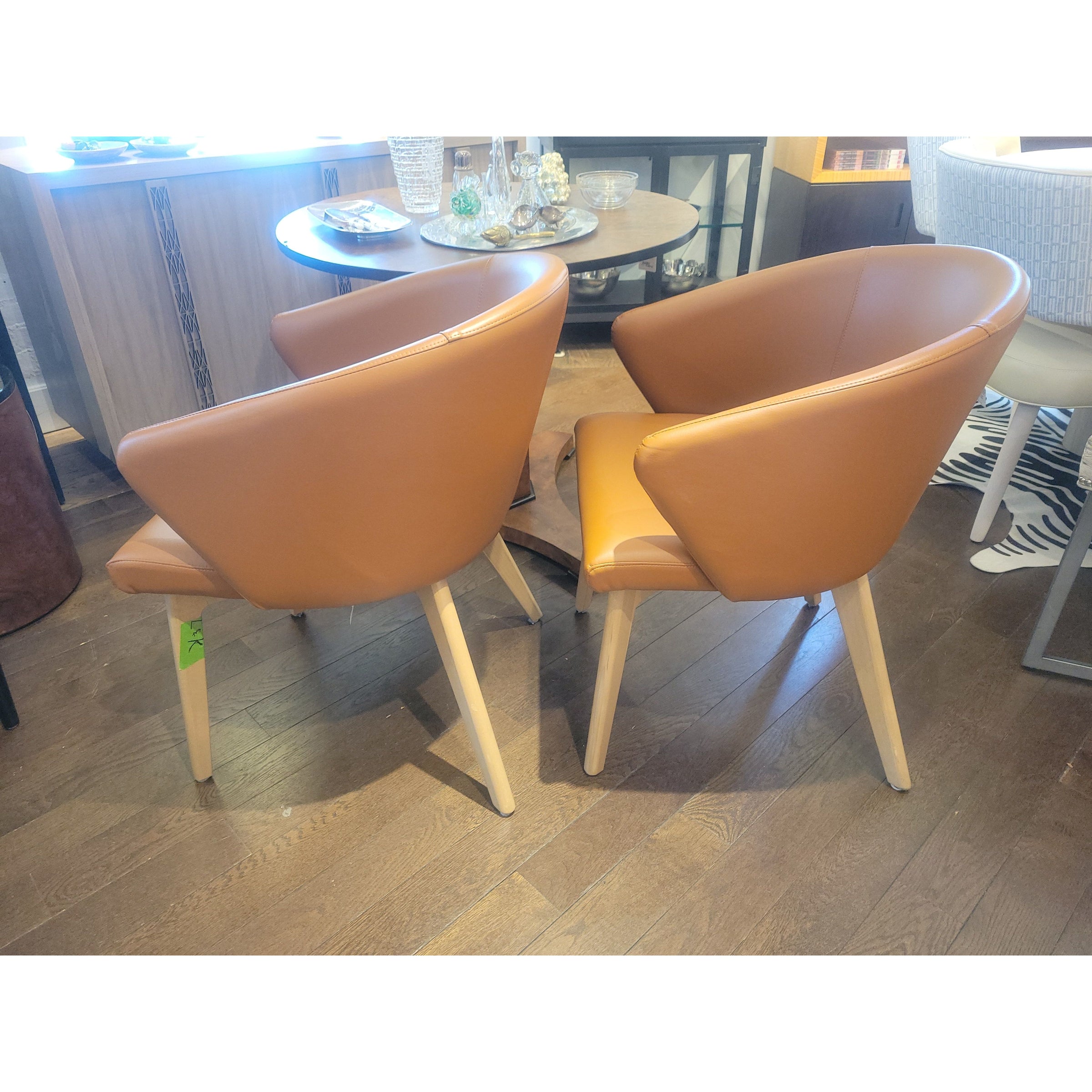 PAIR of Brown Leather Downtown Chairs w/ Wood Legs by Canadel