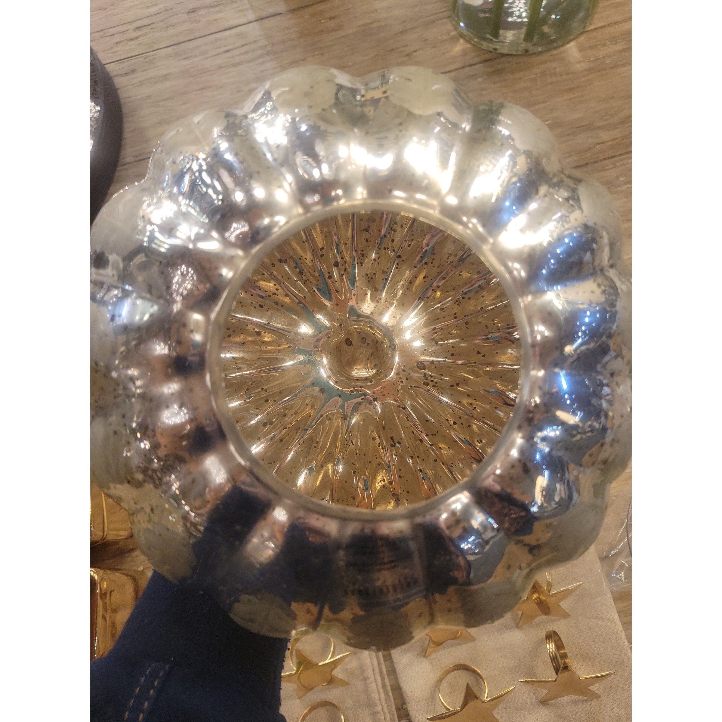 Sm Etched Mercury Glass Pumpkin - colletteconsignment.com