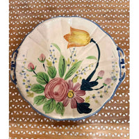 Antique Italian Hand Painted Floral Platter w/Handles, 11.5L x 10.75"W x 1.25"H