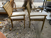 Pair of Teak Outdoor Dining Chair w/ White Cushions