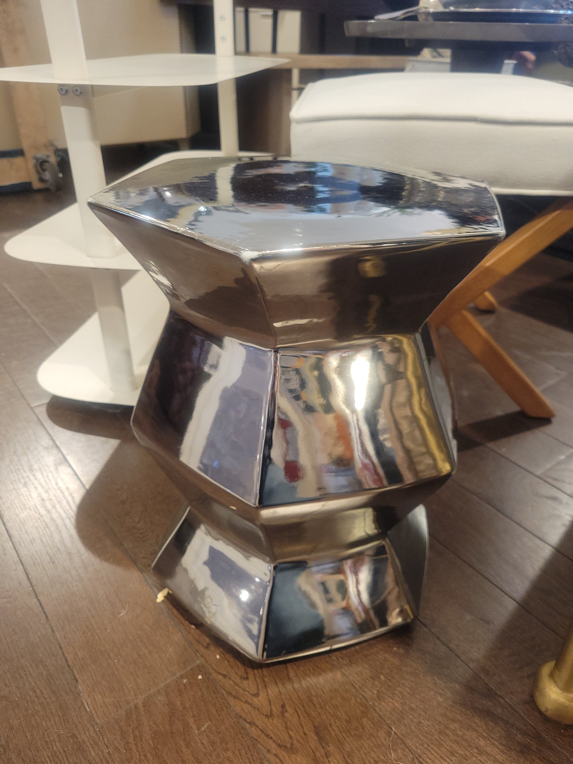 Chrome Ceramic Hexagonal Garden Stool (AS IS)