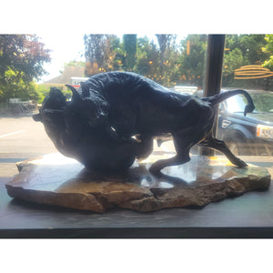 Bronze Bull & Bear Fight Sculpture on Stone Base