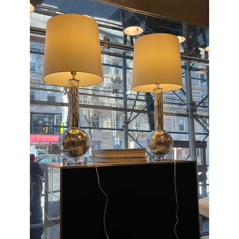 Pair of Tall Mercury Glass Table Lamps with Acrylic Bases & Cream Shade