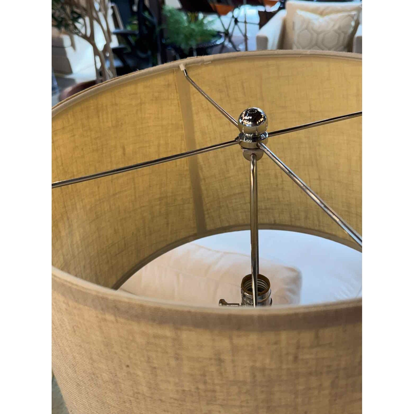 PAIR of Blue Ceramic Artichoke Table Lamps w/ Shades (AS IS) - colletteconsignment.com