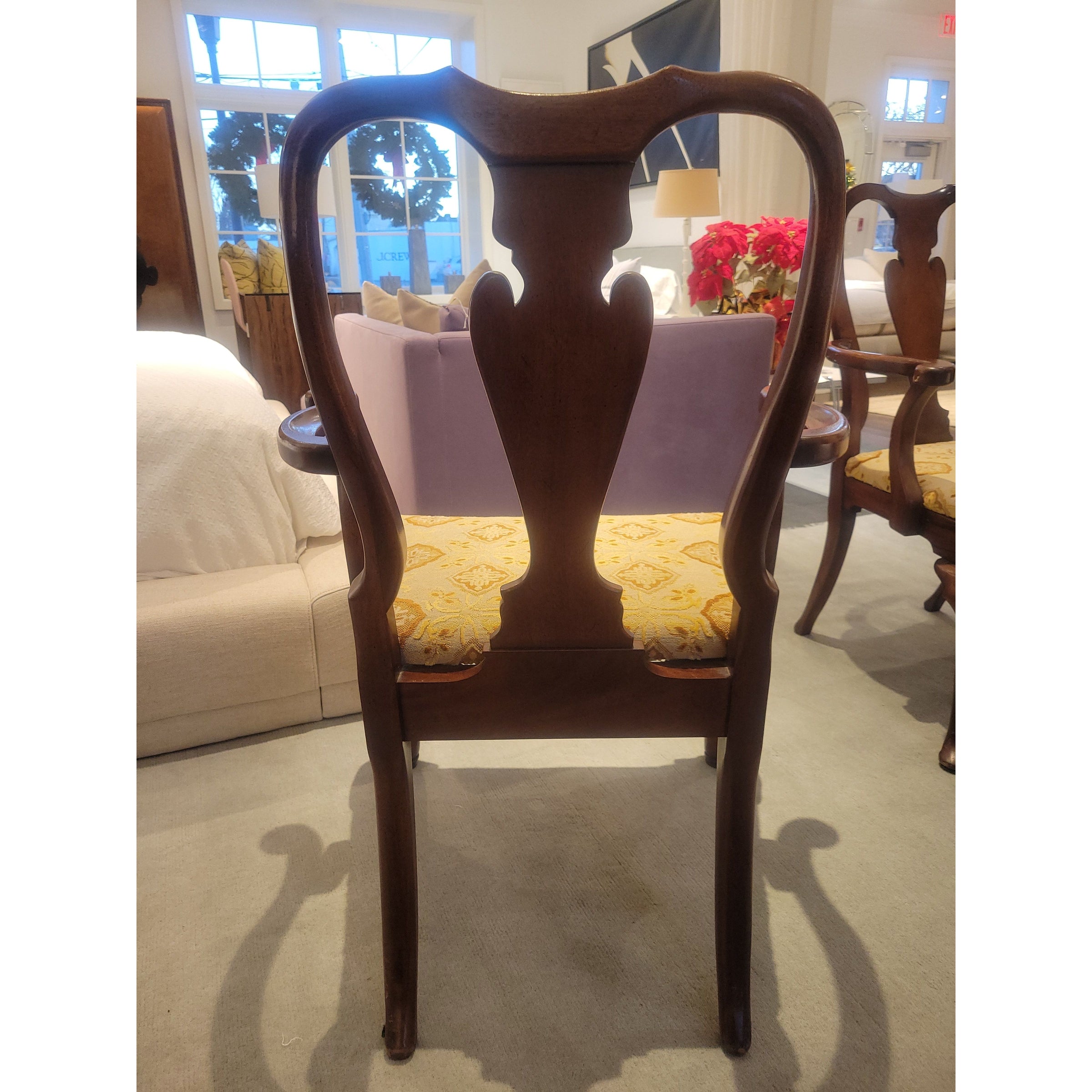 PAIR of Antique Mahogany Queen Anne Chairs w/ Upholstered Seats