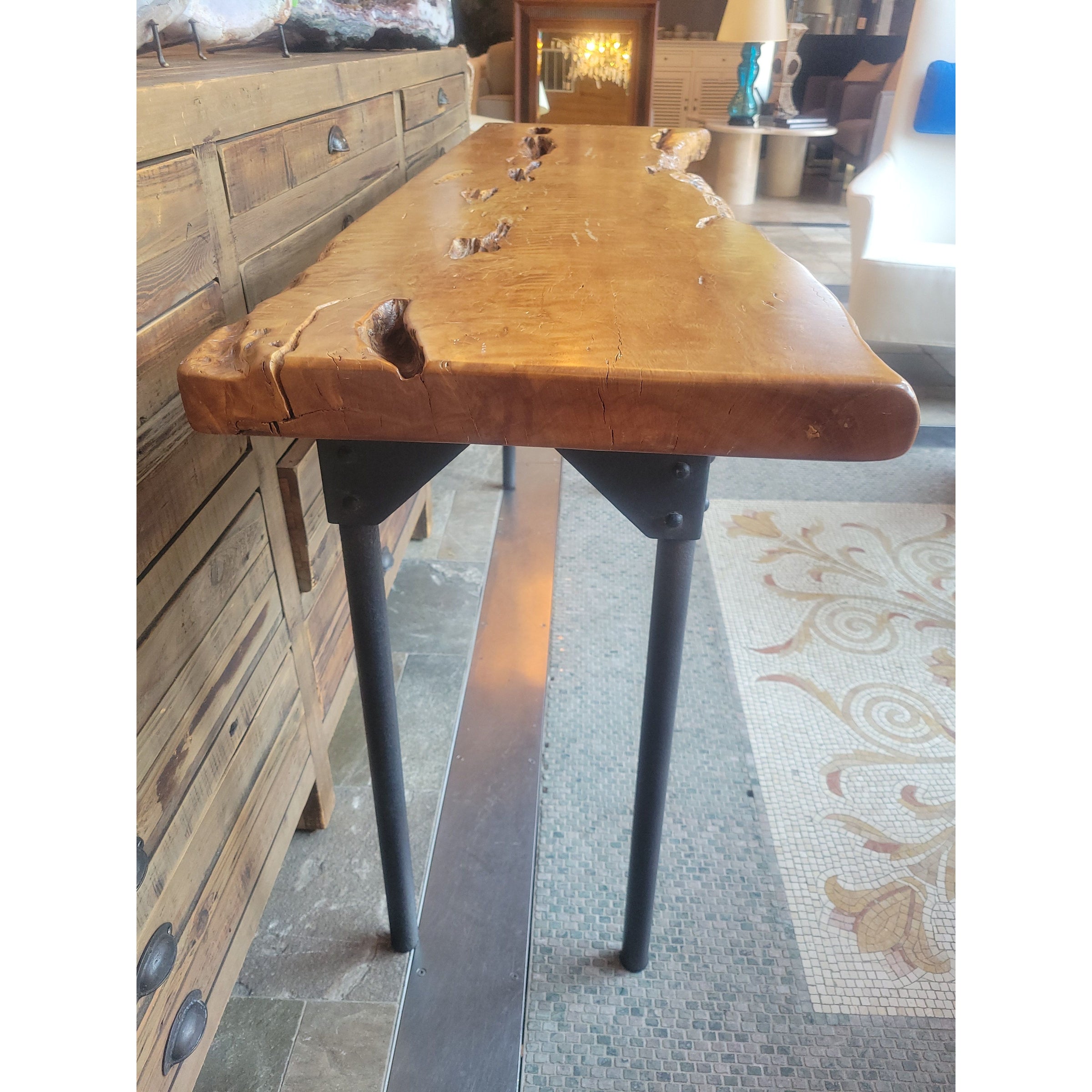 Live Edge Cherry Wood Console Table on Iron Legs