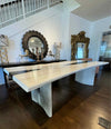 Custom Live Edge Top Table w/ Cow Hide Legs/ Chrome Details, 110"Lx46"Dx31.5"H