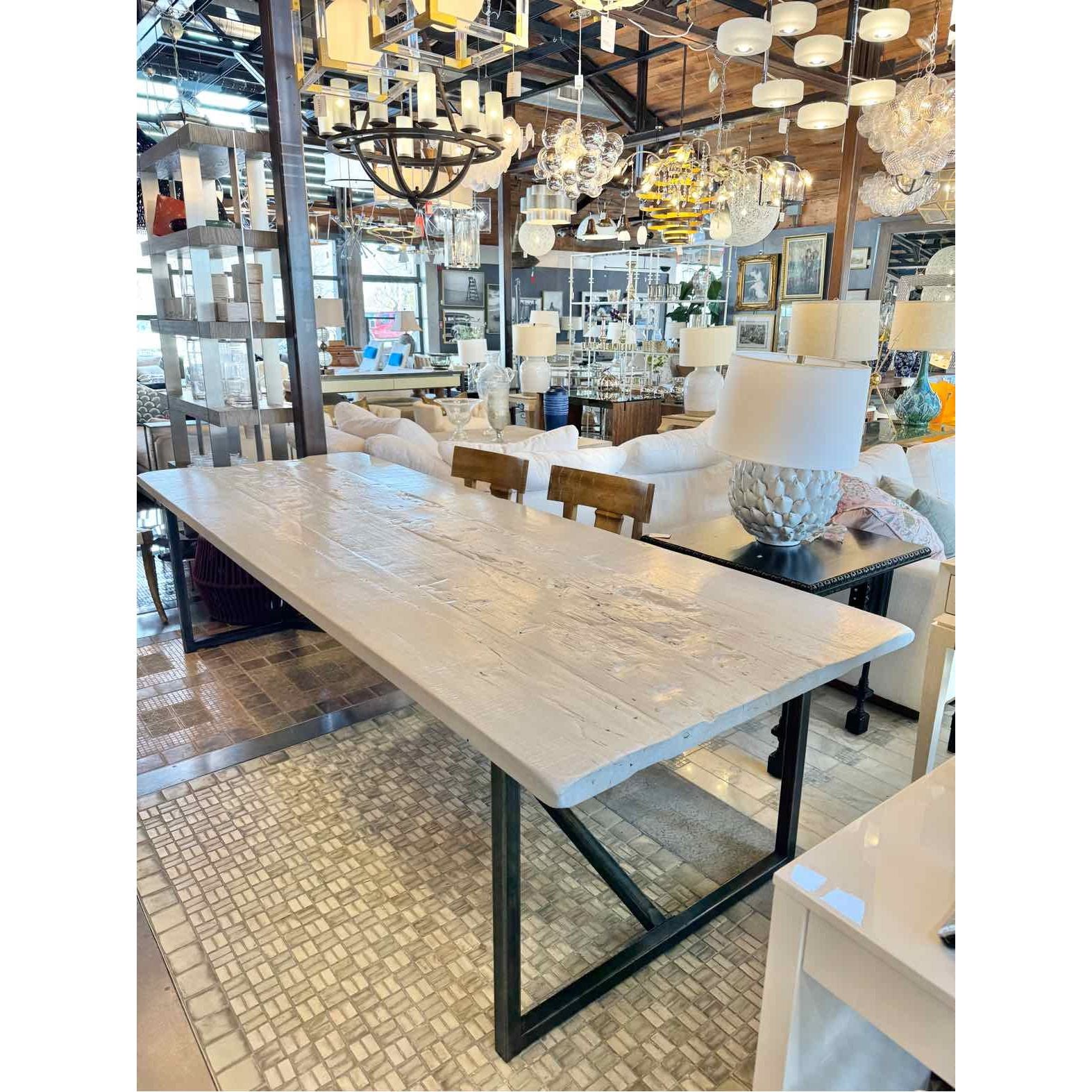 Custom European Painted Wood Dining Table on Metal Base - colletteconsignment.com