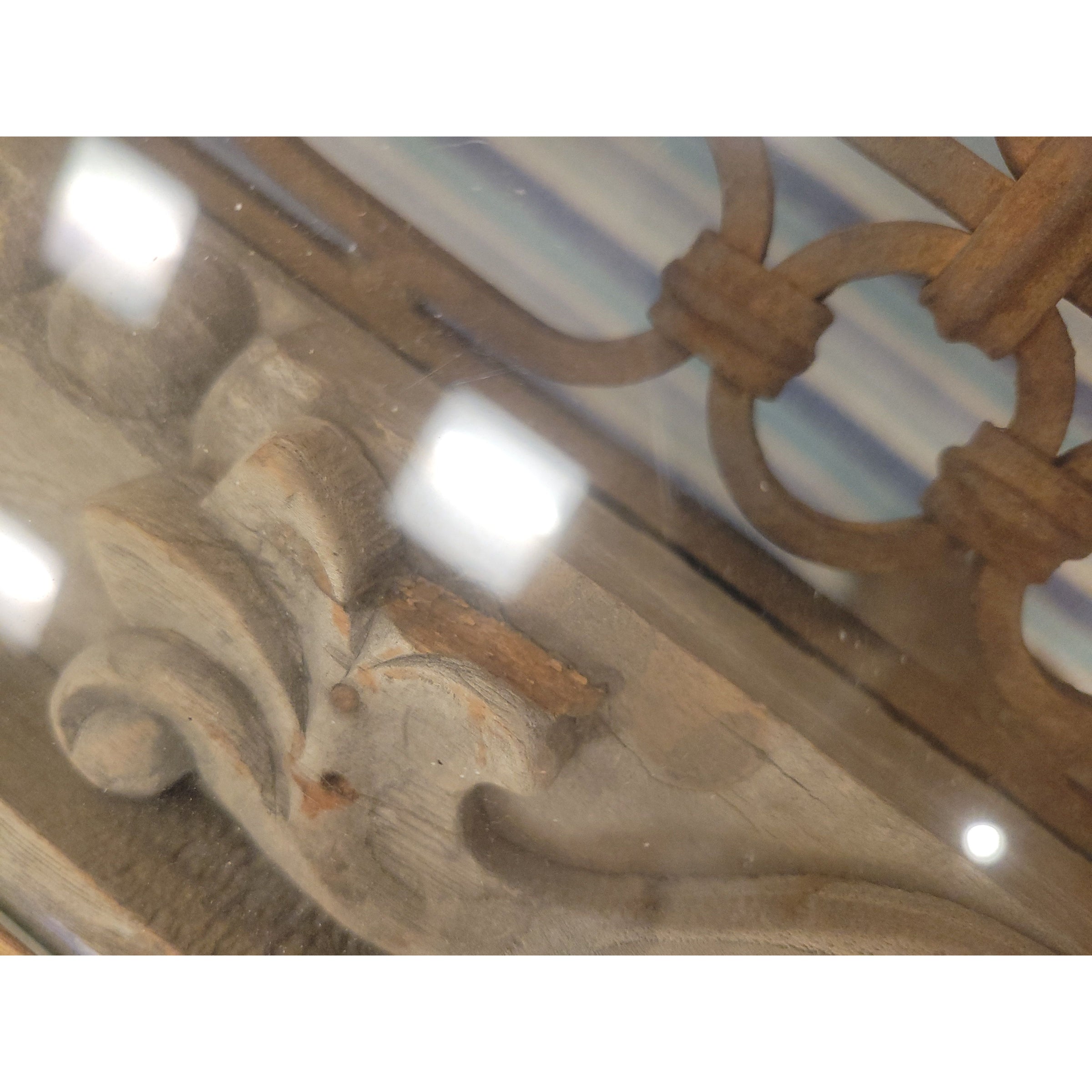 Vintage Indian Window Grate Metal & Wood Coffee Table w/ Glass Top (AS IS)