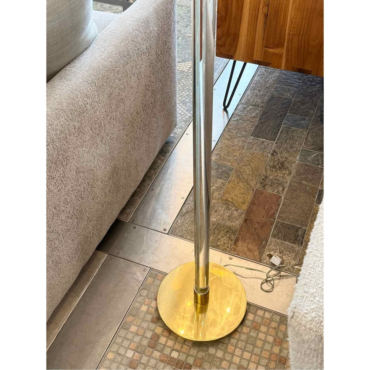 Glass Rod Brass Floor Lamp w/ White Shade by Hansen
