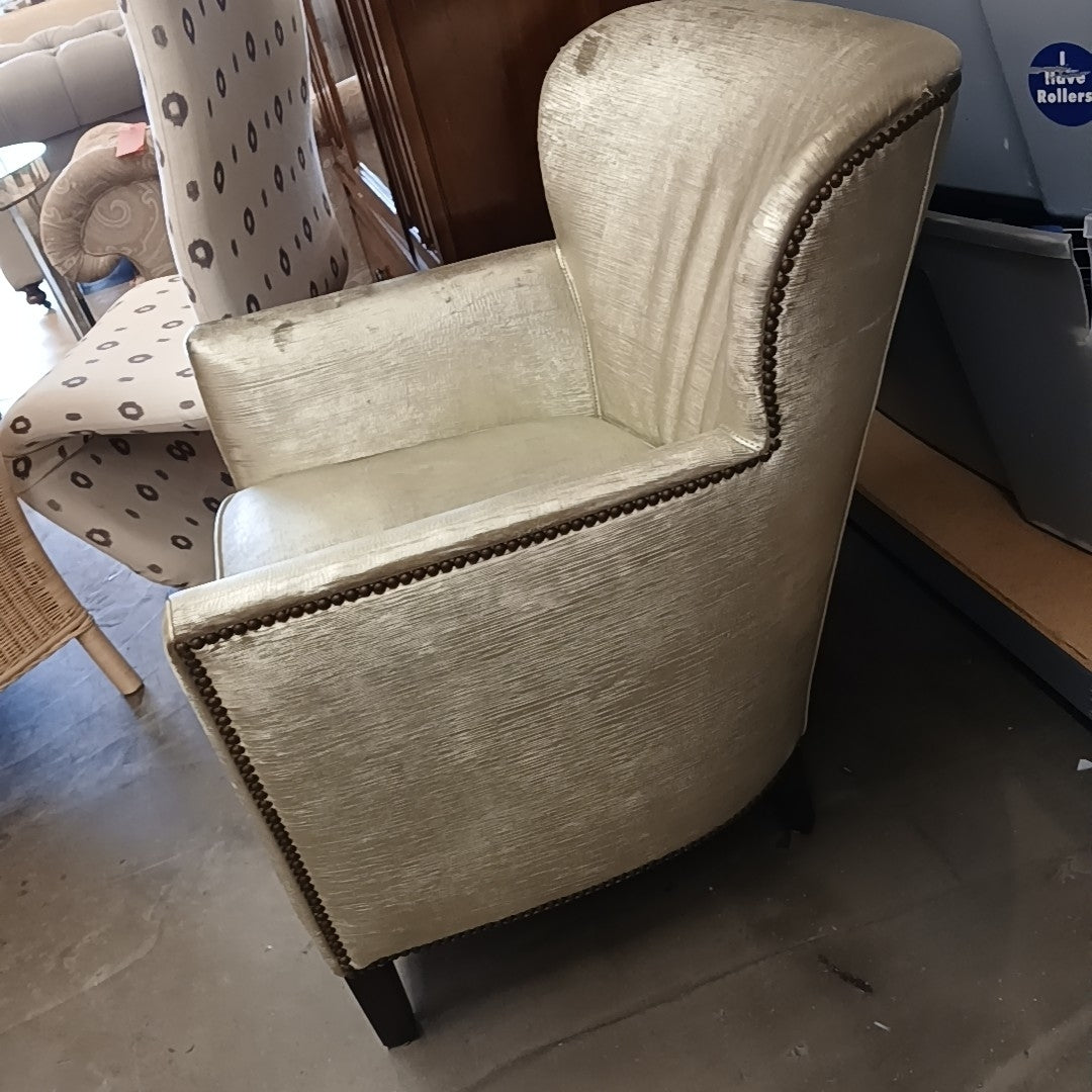 PAIR of Gold Fabric Nailhead Arm Chairs by Lee Industries (AS IS)