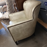 PAIR of Gold Fabric Nailhead Arm Chairs by Lee Industries (AS IS) - colletteconsignment.com