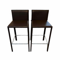 Pair of Kristalia Brown Leather Bar Stools