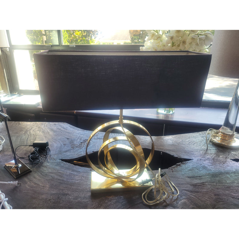 Shiny Brass Rings Table Lamp w/ Black Shade