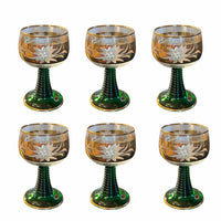 Set 6 German Green Gold Stem Glasses