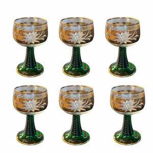 Set 6 German Green Gold Stem Glasses