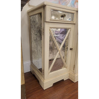 Pickled Wood Media Credenza w/ Antiqued Mirror Glass