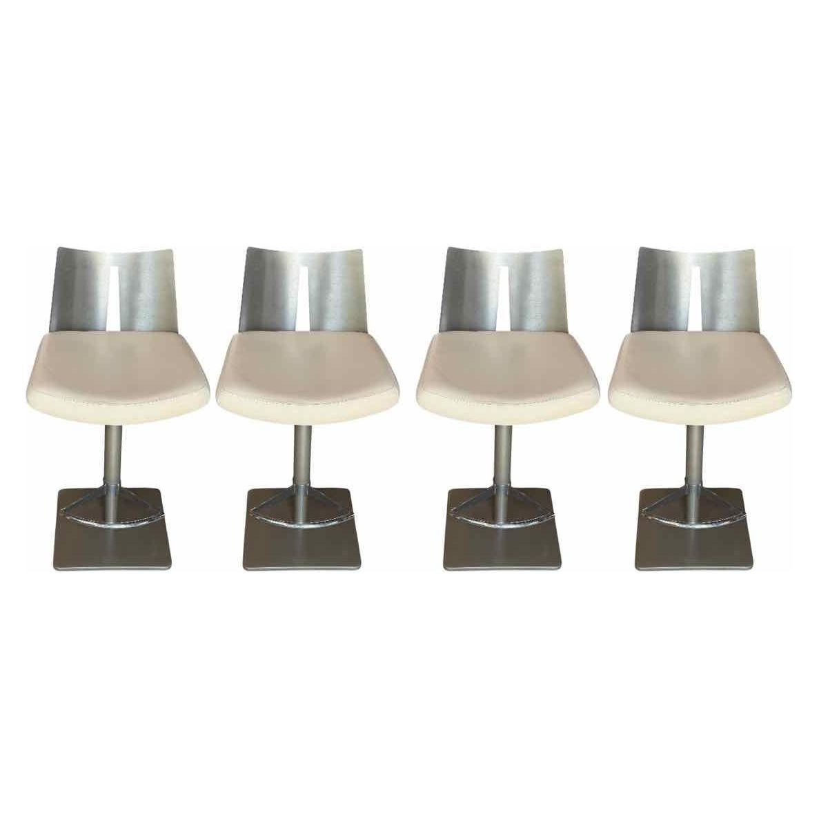 SET of 4 Gray Powder-Coated Steel Swivel Stools w/ Leather Seats - AS IS